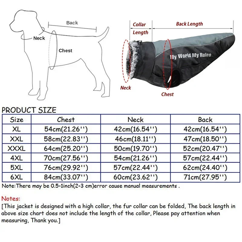 Waterproof Large Dog Clothes for Dogs Coat with Harness Furry Collar Warm Pet Clothing Reflective Raincoat Pet Dog Jacket