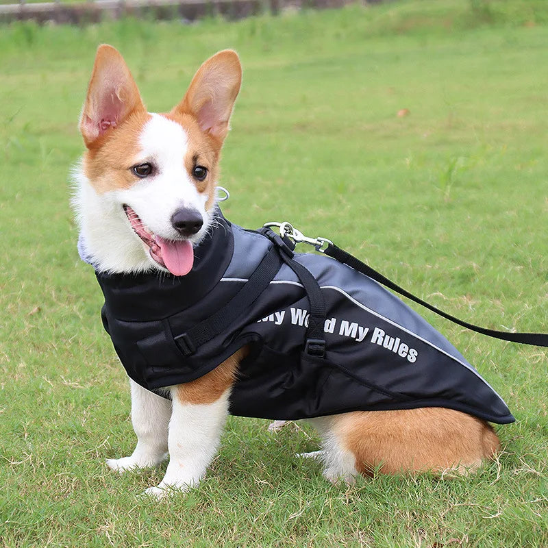 Waterproof Large Dog Clothes for Dogs Coat with Harness Furry Collar Warm Pet Clothing Reflective Raincoat Pet Dog Jacket